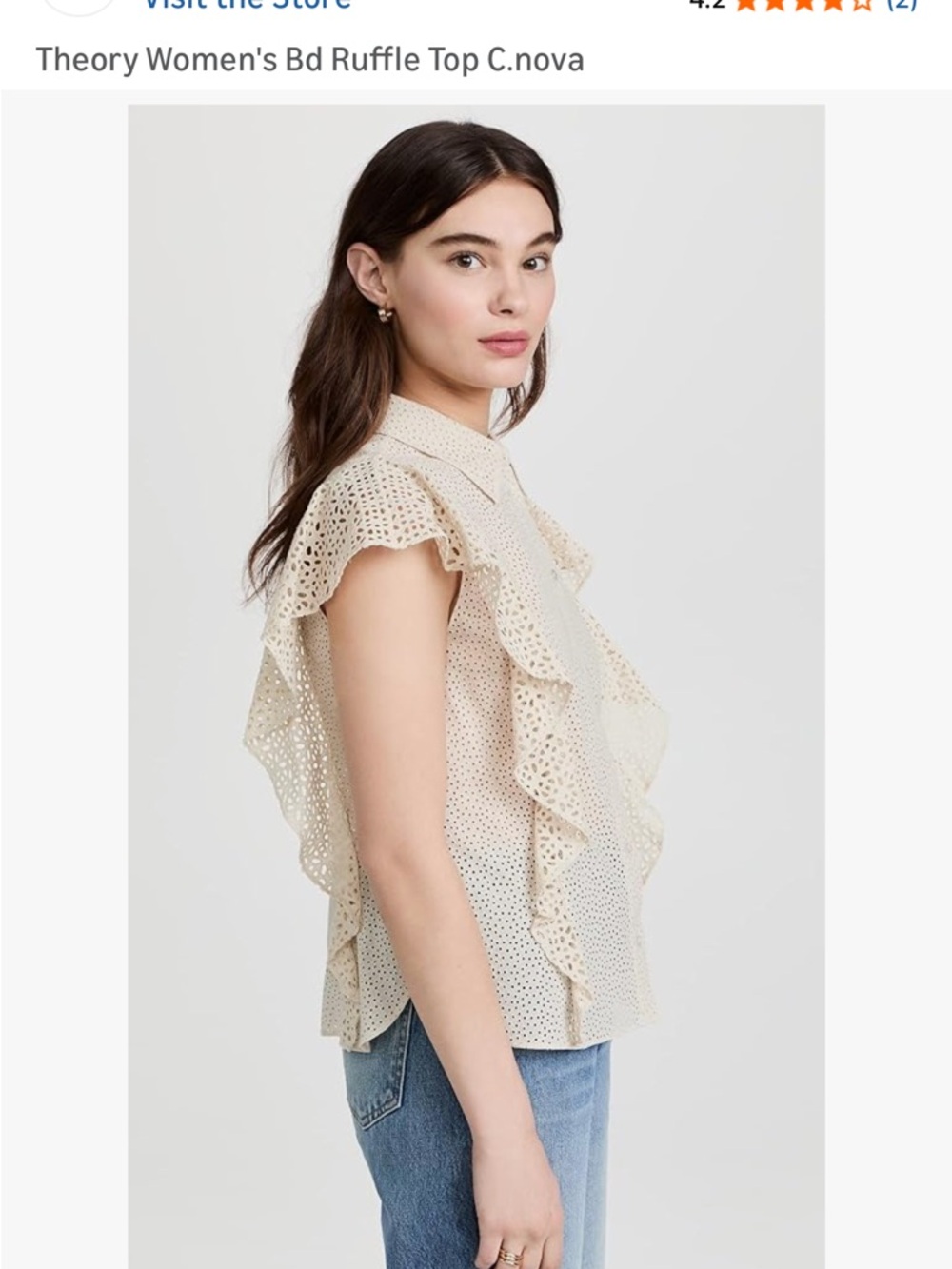 Theory Cream Eyelet Ruffle Blouse